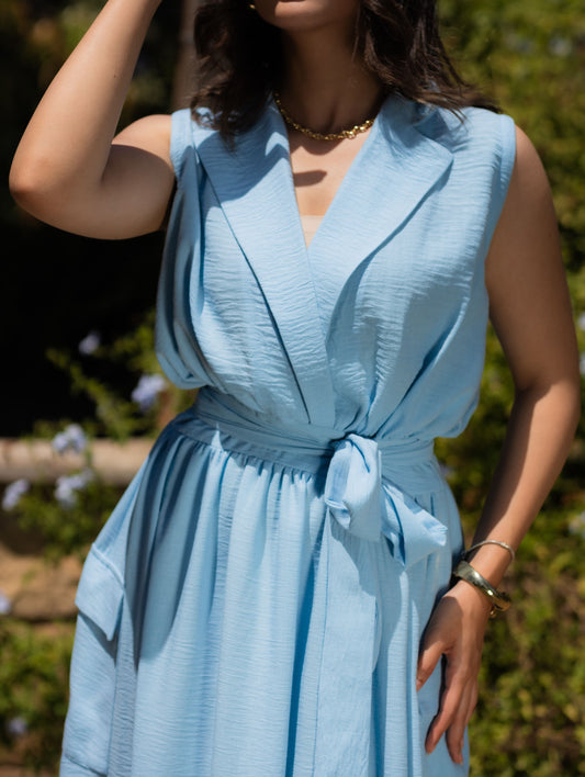 Cargo Linen Maxi Dress - Baby Blue
