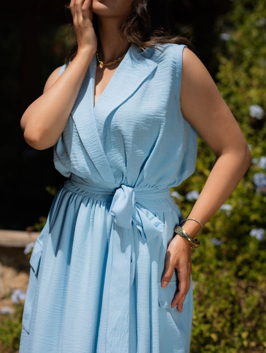 Cargo Linen Maxi Dress - Baby Blue