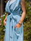 Cargo Linen Maxi Dress - Baby Blue